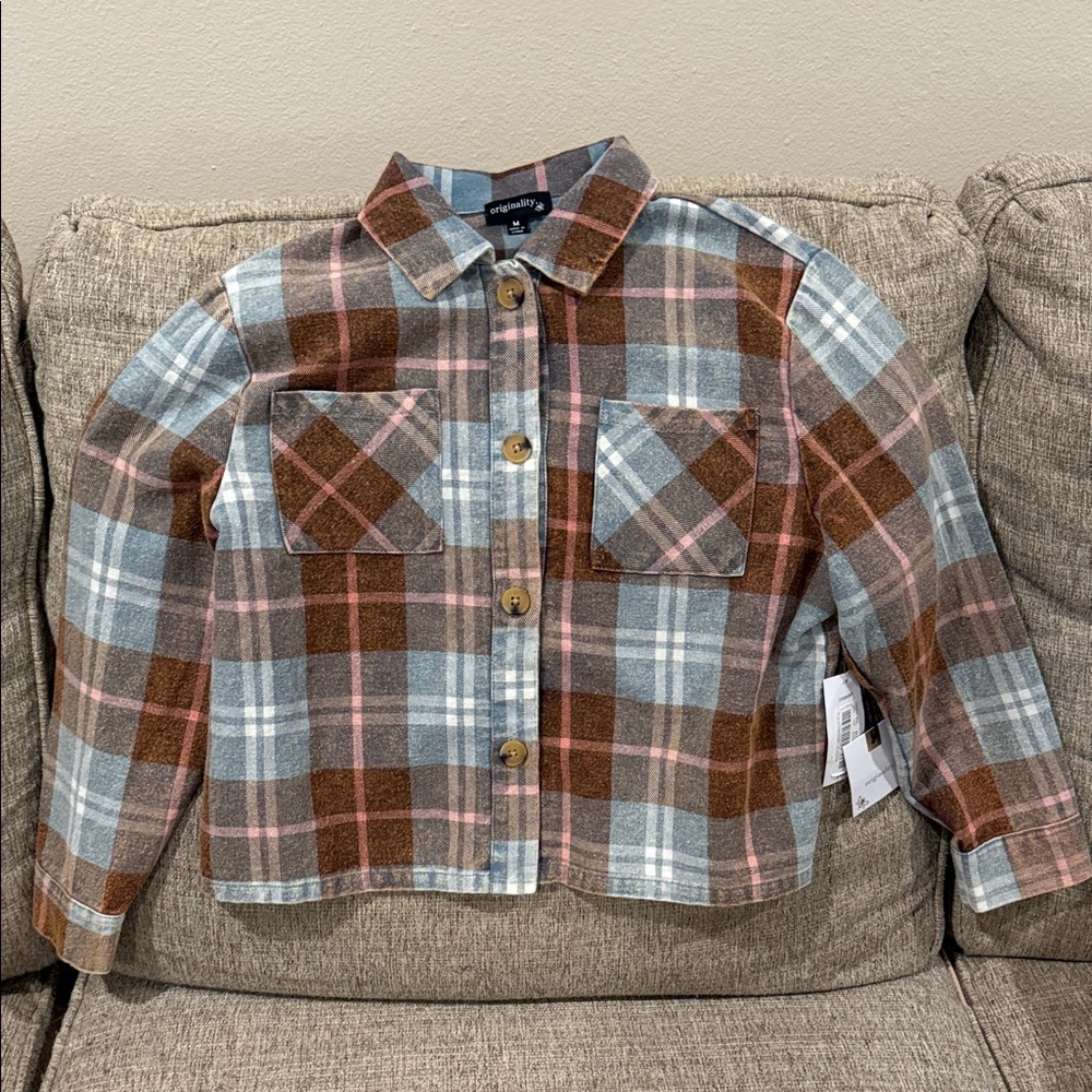 Girls Originality Plaid Lightweight Jacket Size Medium